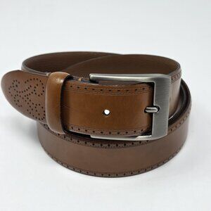Joseph Abboud Feather Edged Laser Leather Belt 38 Cognac 1.3" Width Casual Italy